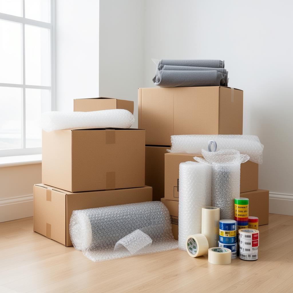 Packing supplies and moving boxes ready for a house move in Welwyn Garden City